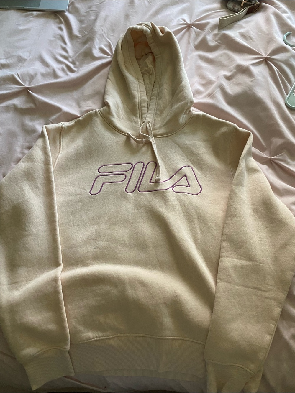 Women’s S Fila Cream Hoodie with Pink Logo
